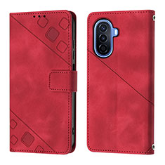 Custodia Portafoglio In Pelle Cover con Supporto Y01B per Huawei Nova Y70 Rosso