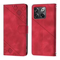 Custodia Portafoglio In Pelle Cover con Supporto Y01B per OnePlus 10T 5G Rosso