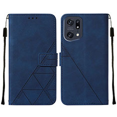 Custodia Portafoglio In Pelle Cover con Supporto Y01B per Oppo Find X5 Pro 5G Blu