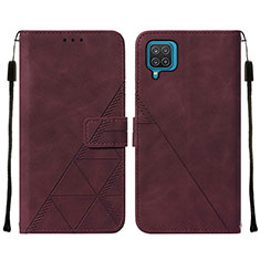 Custodia Portafoglio In Pelle Cover con Supporto Y01B per Samsung Galaxy A12 5G Rosso Rosa