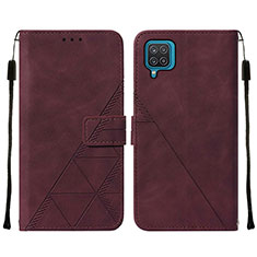 Custodia Portafoglio In Pelle Cover con Supporto Y01B per Samsung Galaxy A12 Rosso Rosa