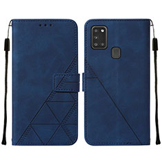 Custodia Portafoglio In Pelle Cover con Supporto Y01B per Samsung Galaxy A21s Blu