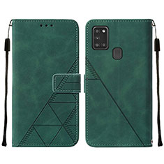 Custodia Portafoglio In Pelle Cover con Supporto Y01B per Samsung Galaxy A21s Verde