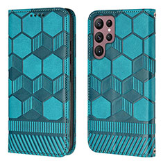 Custodia Portafoglio In Pelle Cover con Supporto Y01B per Samsung Galaxy S22 Ultra 5G Ciano