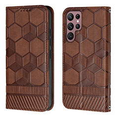 Custodia Portafoglio In Pelle Cover con Supporto Y01B per Samsung Galaxy S22 Ultra 5G Marrone