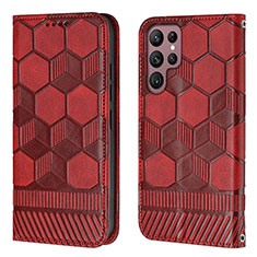 Custodia Portafoglio In Pelle Cover con Supporto Y01B per Samsung Galaxy S22 Ultra 5G Rosso