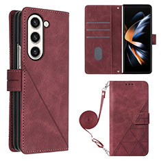 Custodia Portafoglio In Pelle Cover con Supporto Y01B per Samsung Galaxy Z Fold5 5G Rosso Rosa