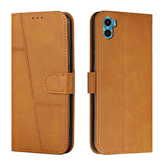 Custodia Portafoglio In Pelle Cover con Supporto Y01X per Motorola Moto E22S Marrone Chiaro