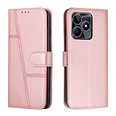 Custodia Portafoglio In Pelle Cover con Supporto Y01X per Realme C53 India Oro Rosa