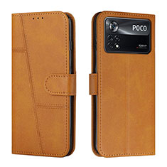 Custodia Portafoglio In Pelle Cover con Supporto Y01X per Xiaomi Poco X4 Pro 5G Marrone Chiaro