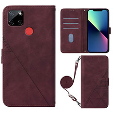 Custodia Portafoglio In Pelle Cover con Supporto Y02B per Realme C12 Rosso