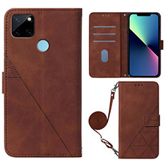 Custodia Portafoglio In Pelle Cover con Supporto Y02B per Realme C25Y India Marrone