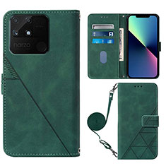 Custodia Portafoglio In Pelle Cover con Supporto Y02B per Realme Narzo 50A Verde