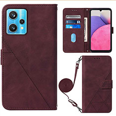 Custodia Portafoglio In Pelle Cover con Supporto Y02B per Realme V25 5G Rosso