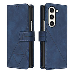 Custodia Portafoglio In Pelle Cover con Supporto Y02B per Samsung Galaxy Z Fold5 5G Blu