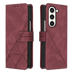 Custodia Portafoglio In Pelle Cover con Supporto Y02B per Samsung Galaxy Z Fold5 5G Rosso Rosa