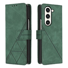 Custodia Portafoglio In Pelle Cover con Supporto Y02B per Samsung Galaxy Z Fold5 5G Verde