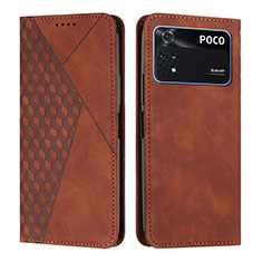 Custodia Portafoglio In Pelle Cover con Supporto Y02X per Xiaomi Poco M4 Pro 4G Marrone