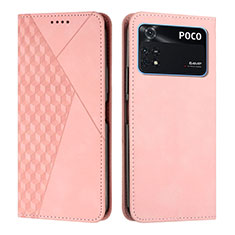 Custodia Portafoglio In Pelle Cover con Supporto Y02X per Xiaomi Poco M4 Pro 4G Oro Rosa