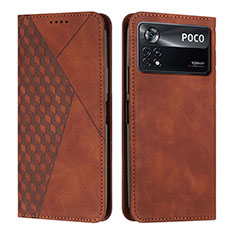 Custodia Portafoglio In Pelle Cover con Supporto Y02X per Xiaomi Poco X4 Pro 5G Marrone