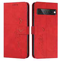 Custodia Portafoglio In Pelle Cover con Supporto Y03X per Google Pixel 7 Pro 5G Rosso