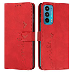 Custodia Portafoglio In Pelle Cover con Supporto Y03X per Motorola Moto Edge 20 5G Rosso