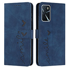 Custodia Portafoglio In Pelle Cover con Supporto Y03X per Oppo A16 Blu