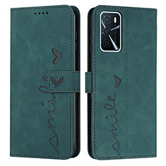 Custodia Portafoglio In Pelle Cover con Supporto Y03X per Oppo A16 Verde