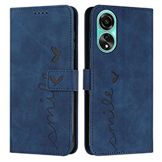 Custodia Portafoglio In Pelle Cover con Supporto Y03X per Oppo A18 Blu