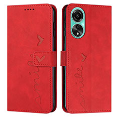 Custodia Portafoglio In Pelle Cover con Supporto Y03X per Oppo A18 Rosso