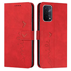 Custodia Portafoglio In Pelle Cover con Supporto Y03X per Oppo A54 5G Rosso