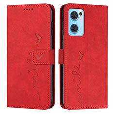 Custodia Portafoglio In Pelle Cover con Supporto Y03X per Oppo Find X5 Lite 5G Rosso