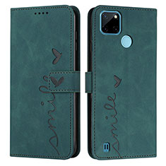 Custodia Portafoglio In Pelle Cover con Supporto Y03X per Realme C25Y Verde