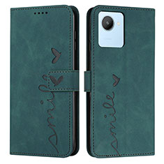 Custodia Portafoglio In Pelle Cover con Supporto Y03X per Realme C30 Verde