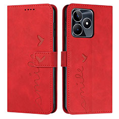 Custodia Portafoglio In Pelle Cover con Supporto Y03X per Realme C53 Rosso