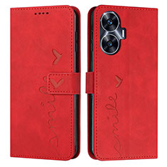 Custodia Portafoglio In Pelle Cover con Supporto Y03X per Realme Narzo N55 Rosso