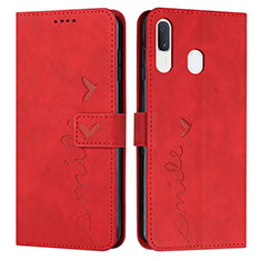 Custodia Portafoglio In Pelle Cover con Supporto Y03X per Samsung Galaxy A20 Rosso