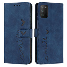 Custodia Portafoglio In Pelle Cover con Supporto Y03X per Xiaomi Poco M3 Blu
