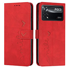 Custodia Portafoglio In Pelle Cover con Supporto Y03X per Xiaomi Poco X4 Pro 5G Rosso