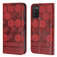 Custodia Portafoglio In Pelle Cover con Supporto Y04B per Samsung Galaxy A03s Rosso