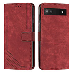 Custodia Portafoglio In Pelle Cover con Supporto Y07X per Google Pixel 7a 5G Rosso