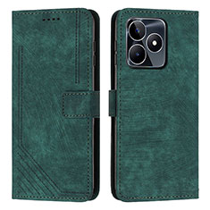 Custodia Portafoglio In Pelle Cover con Supporto Y07X per Realme C67 Verde