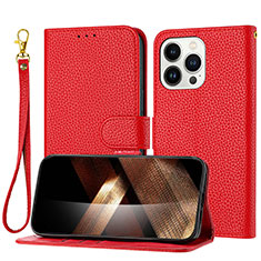 Custodia Portafoglio In Pelle Cover con Supporto Y09X per Apple iPhone 15 Pro Rosso
