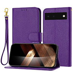 Custodia Portafoglio In Pelle Cover con Supporto Y09X per Google Pixel 6 5G Viola