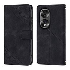 Custodia Portafoglio In Pelle Cover con Supporto YB1 per Huawei Honor X7b Nero