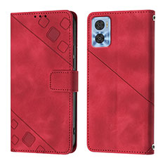 Custodia Portafoglio In Pelle Cover con Supporto YB1 per Motorola Moto E22i Rosso