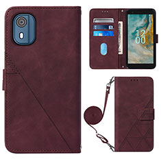 Custodia Portafoglio In Pelle Cover con Supporto YB1 per Nokia C02 Rosso