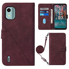 Custodia Portafoglio In Pelle Cover con Supporto YB1 per Nokia C12 Pro Rosso