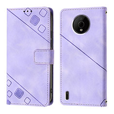 Custodia Portafoglio In Pelle Cover con Supporto YB1 per Nokia C200 Viola