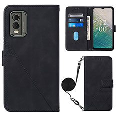 Custodia Portafoglio In Pelle Cover con Supporto YB1 per Nokia C32 Nero